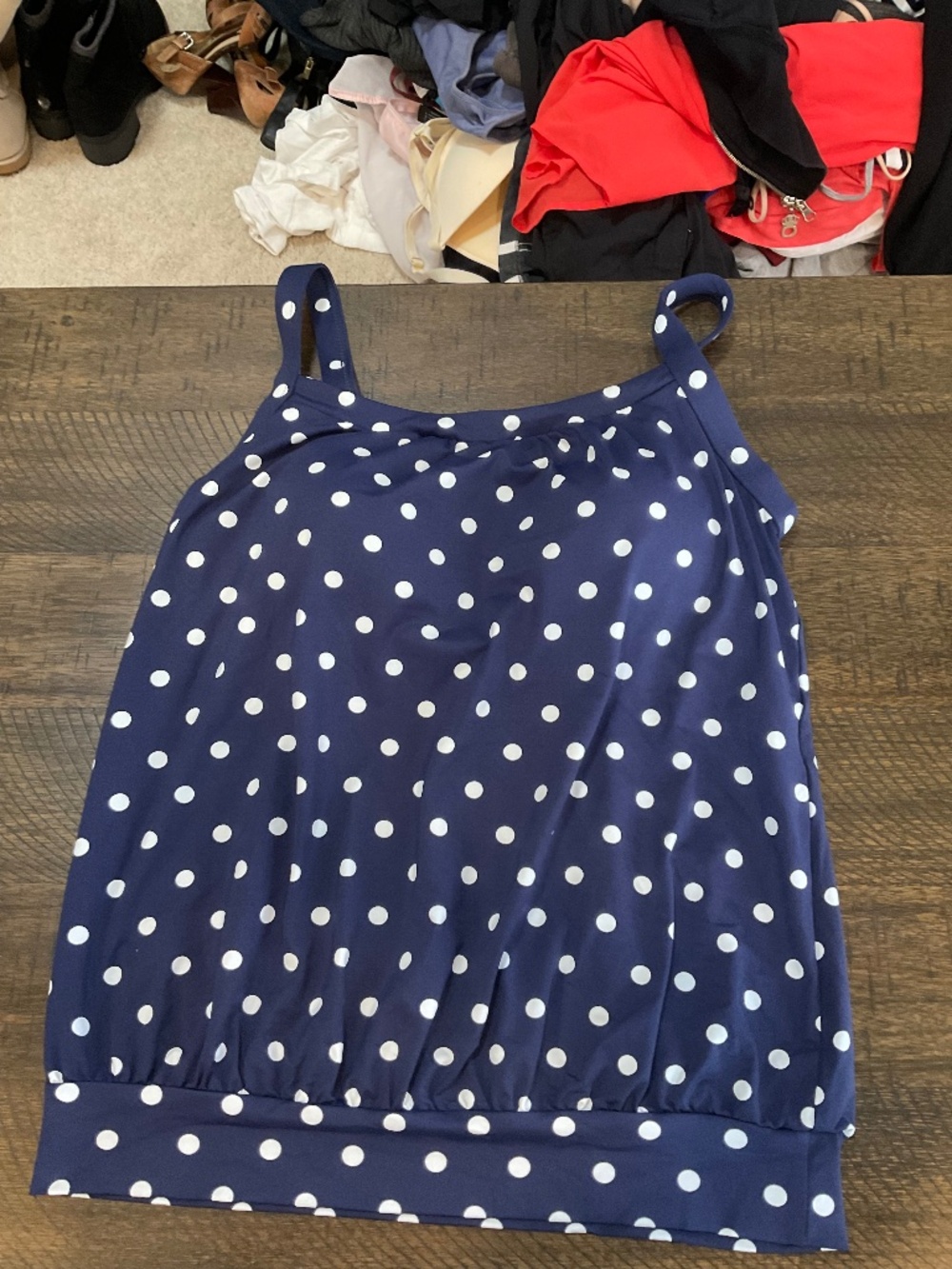 Blue with white dots bathing suit top